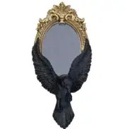 Alchemy Gothic Raven's Gaze Black Gold Resin Baroque Hand Mirror Crow Make-up