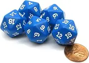 Set of 5 Twenty Sided 19mm D20 Opaque Dice RPG D & D Blue with White Numbers Die 02814