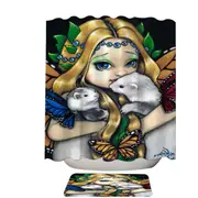 Fairy with Two Magical Ferrets with Butterfly Wings Shower Curtain