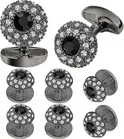 [HAWSON] Fancy Crystal Cufflinks for Men with Tuxedo Studs,Men's Tuxedo Shirt Accessories on Wedding Anniversary Chrismas.