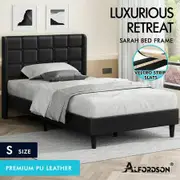 ALFORDSON Bed Frame Single Size Upholstered Wingback Base Black Leather SARAH