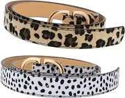 [LIFKOME] 2pcs Leopard Print Women Jeans Belts Stylish Casual Leather Waist Belt for Dresses and Daily Wear for and Parties