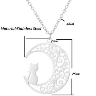 【VIA】星空系列 縷空月牙貓咪背影造型白鋼項鍊 造型項鍊 鋼色