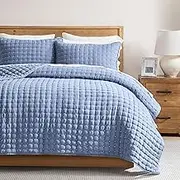 WDCOZY Blue King Size Quilt Bedding Sets with Pillow Shams, Lightweight Soft Bedspread Coverlet, Quilted Blanket Thin Comforter Bed Cover, All Season Summer Spring, 3 Pieces, 104x90 inches
