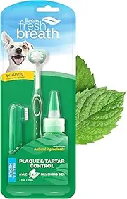 Tropiclean Fresh Breath Oral Care Kit for Small Dogs with Oral Care Gel, Tripleflex Toothbrush and Finger Brush