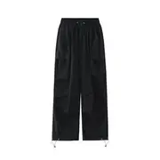 Mid Rise Plain Harem Cargo Pants Black - M