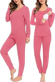 [SWOMOG] Women Maternity & Nursing Thermal Underwear Set Postpartum Pajamas Breastfeeding Long Sleeve Base Layer Pregnant Pjs