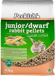 Peckish Junior/Dwarf Rabbit Pellets 4.5kg - All-Natural Australian Made, Timothy Hay & Fibre Sources, Dandelion & Peppermint Leaf - Ideal for Digestion, Skin & Coat Health, Bone Strength & Breeding.