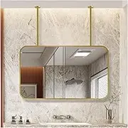 Ceiling Hanging Mirror,Bathroom Vanity Mirror with Metal Frame and Hanging Rod,uitable for Entry Cloakroom and Home Decoration(Gold,80x50cm)