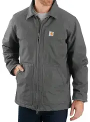 $130 Carhartt Men's Sz L Cotton Loose Fit Washed Duck Sherpa-Lined Coat NWT Gray