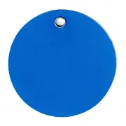 Round Blue Keytag, 3" Diam., Blank, Vinyl, Metal Reinforced Hole - 50/Pk