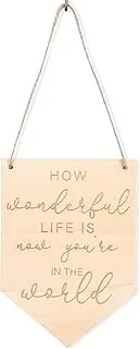 How Wonderful Life Is Now You’re in the World Nursery Decor, Wood Nursery Playroom Flag, Wooden Hanging Baby Pennant Flag, Scandi Children Bedroom Decor, Inspirational Quote Above Crib Wall Art Decor