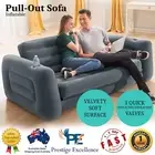Inflatable Pull-Out Sofa Sleeping Bed Queen Size Couch Cup Holders Charcoal Grey