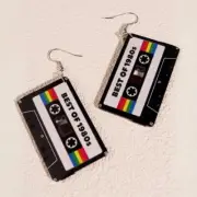Vintage Cassette Tape Drop Earrings for Women | Retro PMMA Letter Detail