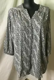 AUTOGRAPH BLACK/WHITE "ABSTRACT" 3/4 SLEEVE BLOUSE SZ 24-NEW STOCK JUST IN