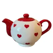 Terramoto Red White Heart Valentine Teapot Ceramic Valentines Day Decor New