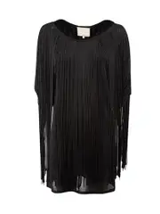 Black Fringed Short Sleeves Dress