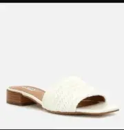 Dune London Sliders Lilley Raffia Ladies UK 3 Flat Woven Mules White Sandal