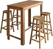 5-Piece Bar Table and Stools Set, Solid Acacia Wood, Rustic Dining Furniture with Footrests, Perfect for Kitchen & Cafe, Durable & Weatherproof, Easy Assembly (Table: 120x60x105cm, Stools: 34x34x76cm)
