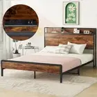 Full Size Bed Frame with Headboard and Storage Shelf, Metal Bed Frame with