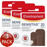 3 x Elastoplast Sensitive Dark Skin Tone 20 Pack Adhesive Strips Wound Dressings