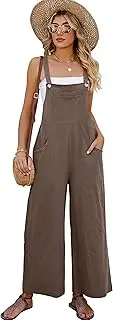 Flygo Women's Cotton Bib Overalls Loose Fit Wide Leg Jumpsuits Casual Rompers with Pockets