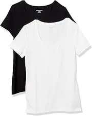 [Amazon Essentials] Women's Classic-Fit Short-Sleeve Scoop Neck T-Shirt (Available in Plus Size), Pack of 2