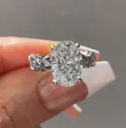 3 Ct White Oval Cut Moissanite 925 Sterling Silver proposal Ring Leaf Type Ring