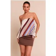 Multi Printed Striped Chiffon Floaty Bandeau Top, Multi