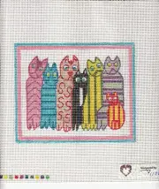 New Hand Painted Needlepoint canvas- Tall Deco Cats Sampler