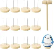 12 Pcs Crochet Doll Stands, Wooden Crochet Stand with Mallet for Positive Crochet Animals, Double Steel Needle Knitted Doll Holder, Wooden Base for Positive Potato Penguin Pickle Display