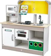 Hape Deluxe Kids Kitchen Playset | Interactive Fun Fan Stove with Lights & Sounds | Wooden Play Kitchen with Accessories, Sink, Fridge & Recycling Bin | Pretend Play for Kids 3+
