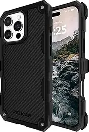Pelican Shield iPhone 16 Pro Case [Compatible with MagSafe] Rugged Phone Case w/ 21ft Military-Grade Drop Protection - Heavy Duty Phone Cover w/Belt Clip Holster for iPhone 16 Pro - Carbon