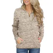 Nevenka Women Casual Long Sleeve 1/4 Zipper Sweatshirts Tunic Tops With Pockets-Khaki-201988PO