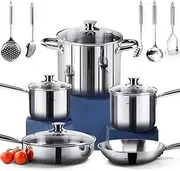 HOMI Chef 14-Piece Nickel Free Stainless Steel Cookware Set - Nickel Free Stainless Steel Pots and Pans Set - Stainless Steel Non-Toxic Cookware Set - Stainless Steel Healthy Induction Cookware Sets