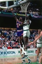 Walter Davis Phoenix Suns shoots a layup v Robert Parish Boston Ce- Old Photo