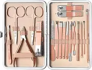 Manicure Pedicure Set | Set Of 18 Travel Manicure Set | Stainless Steel Portable Thick Nail Scissors Toiletries With Luxurious Travel Case For Men Women Parent