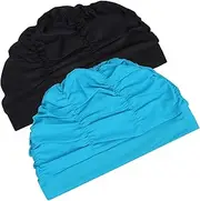 2pcs Stretch Swimming Cap Swimming Caps for Men Swim Cap Swimming Cap for Adults Swimming Accessories Elastic Swim Hats Swim Hat Men Pleated Swim Hat Swimming Hats Polyester