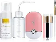 3.38OZ Eyelash Extension Cleanser Lash Mousse Lash Shampoo for Extensions, USB Mini Portable Fan Rechargeable Electric Handheld Air Conditioning Lash Shampoo Brush Plastic Wash Bottle (lash fan-pink)