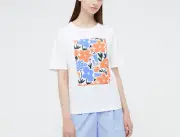 New Marimekko Uniqlo Short Sleeve Flower Panel T-Shirt White Size M