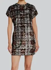 $295 Aidan Mattox Women's Black Plaid Sequin Cap-Sleeve Shift Dress Size 8