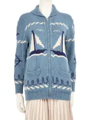 Blue Sailboat Pattern Zip Cardigan