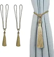 Curtain Tiebacks Handmade Rope Tassel Tie Backs Pair Curtain Holdbacks Curtain Liner Ties for Office Home Decorative Drapery Set of 2 (Gold, 2)