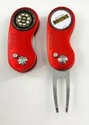 GOLF SWITCHBLADE NHL BOSTON BRUINS DIVOT REPAIR TOOL + Ballmarker Red