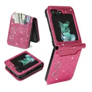 For Samsung Galaxy Z Flip5 5G + PC Card Slot Case Laser Carving Glittery Starry Style Phone Cover