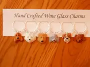 " DOGS " SET OF 6 Hand Crafted Wine Glass Charm drink markers