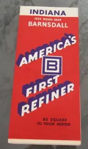1934 BARNSDALL Quaker State Motor Oil Indiana Road Map America's First Refiner