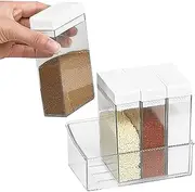 [Generic] Seasoning Box and Container | Storage Container Condiment Jars Seasoning Box with Tray - Clear Shaker Containers for Pepper, Salt, Sugar, All- Travel and Camping Seasoning Box Set