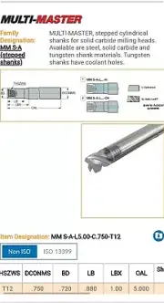 MULTI-MASTER ISCAR T12 3/4’ DIAMETER STEEL SHANK MM S-A-L5.00-C.750-T12 5" OAL