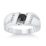 Sterling Silver Round Black Diamond Solitaire Wedding Band Ring 1 Cttw